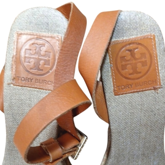 Tory Burch Espagrille Wedges Tan Open Toe Ankle Strap Sandals Size 9 B - Picture 5 of 13